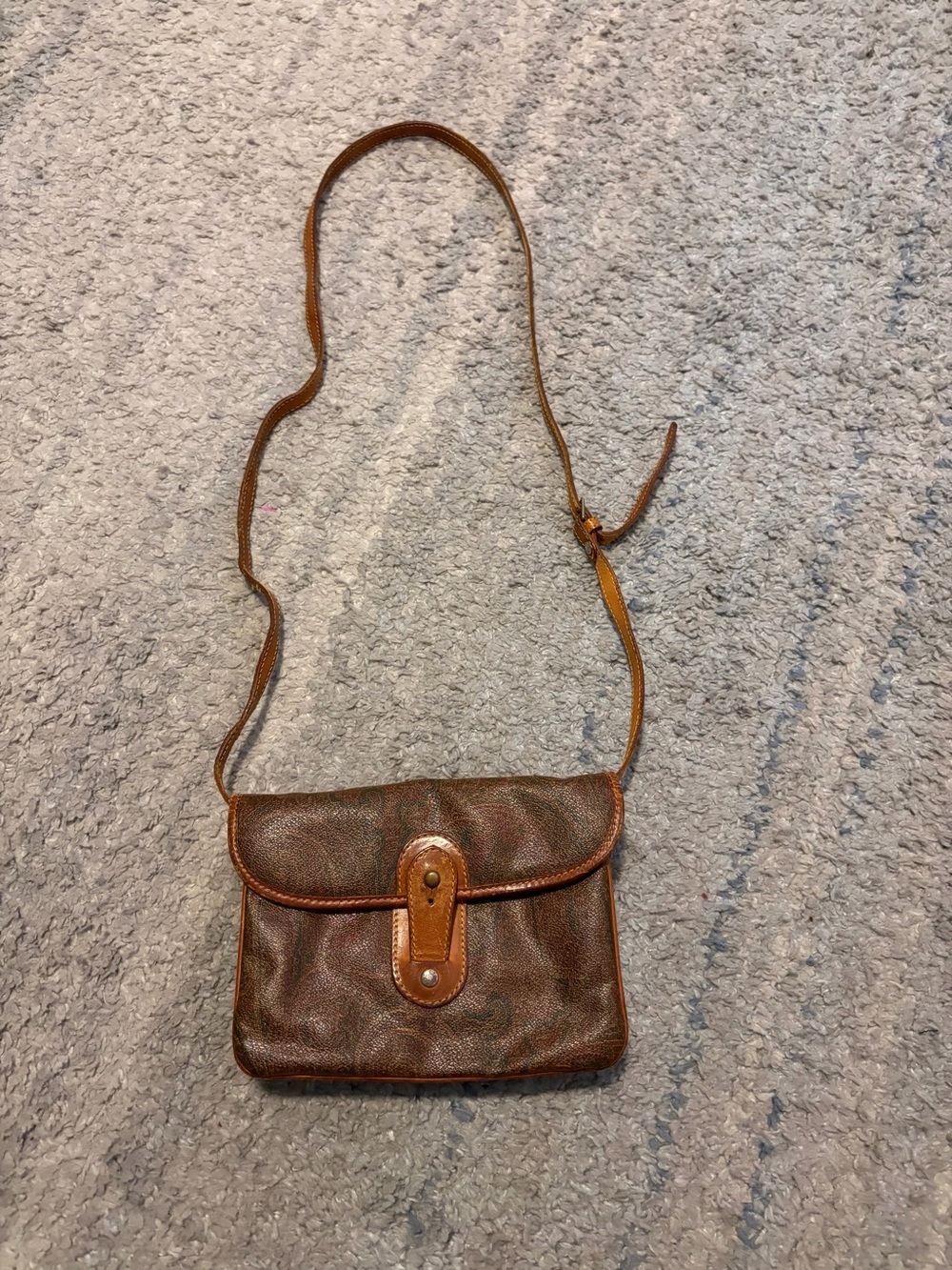 Vintage Etro Milano Paisley Coated Canvas Crossbody Flap Bag Leather Small Purse